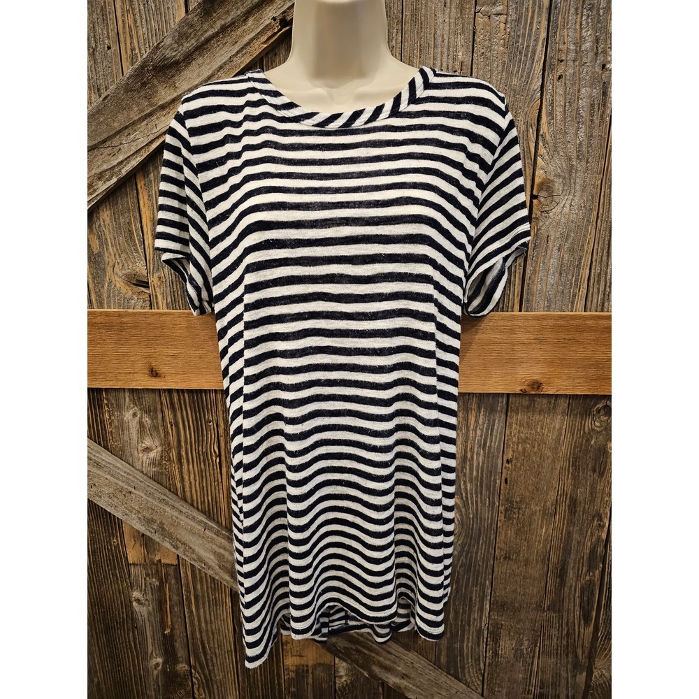 Coin 1804 Back Button Striped Tunic Top Size Women's 1X navy white EUC